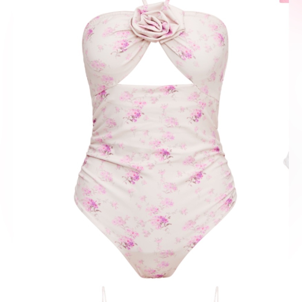 LoveShackFancy Didi One-Piece Floral Print Halter Swimsuit